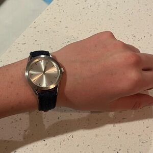 Silver Watch with Black Strap